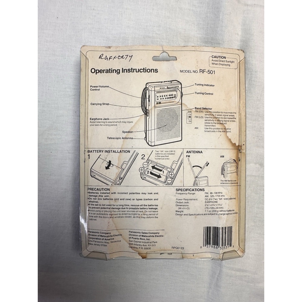 Panasonic RF-501 AM FM Pocket Radio Black Vintage New Sealed - Picture 2 of 2